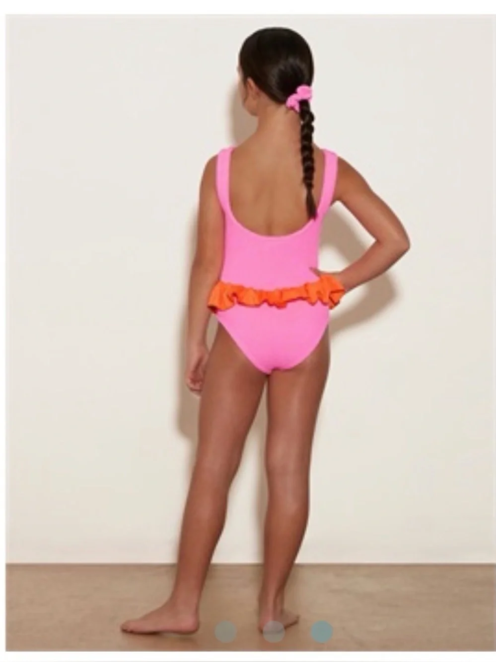 Hunza G Kids Bubblegum Pink One-Piece with Orange Ruffle
